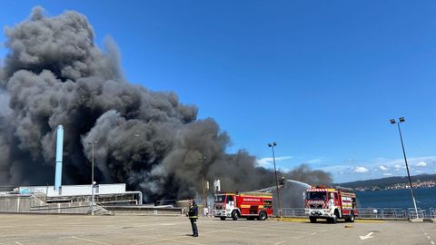 Los servicios de emergencias trabajan en la extincin del incendio en las instalaciones de Jealsa