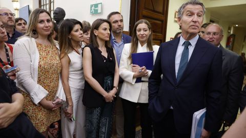 El l�der del PP, Alberto N��ez Feijoo, en los pasillos del Congreso antes de la sesi�n de control al Gobierno.