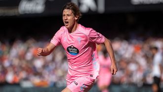 El jugador del Celta Fer L�pez, celebrando su gol frente al Valencia.