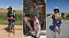 Los pies son los grandes sufridores del Camino. Solo hay que ver los de Marco Julio, un peregrino de Alicante al que vimos en Villafranca (en el centro). Hemos visto adem�s a peregrinos que iban descalzos, como Gildas Nicot, de la Breta�a francesa y al que vimos en Burgos (derecha) o Tamino Henrich, un suizo que tambi�n vimos en tierras burgalesas 