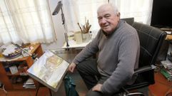 Antonio Rivas Pol, nun retrato cunha das s�as acuarelas, nunha foto de arquivo.