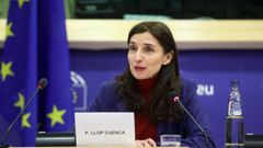 La ministra de Justicia, Pilar Llop, durante su comparecencia en el Parlamento Europeo.