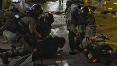 Unos pol�cias detenienen a varios manifestantes en Hong Kong