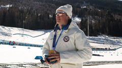 Klaebo, durante la ceremonia de entrega de medallas.