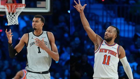 Victor Wembanyama y Jalen Brunson, durante sus respectivos encuentros de semifinales.
