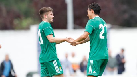 gol Steven Viti Real Oviedo Unionistas.Viti felicita a Steven por su gol ante Unionistas