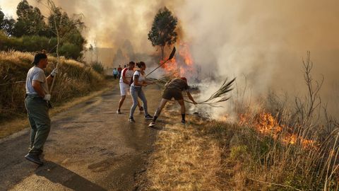 Incendio forestal en Meln, entre las aldeas de Quins y Vilaverde