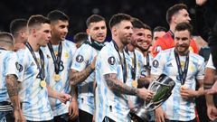 LIonel Messi, en la celebracin del ttulo de la Finalissima ante Italia.