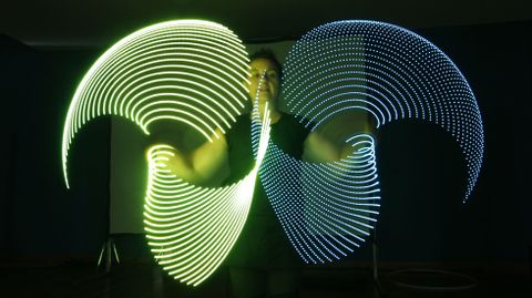 Hipn�tica Circo Teatro, durante un ensayo de ��rbita�