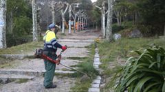 Un operario limpiando el acceso al Monte da Pastora