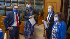 En la imagen, el alcalde, Xos Snchez Bugallo, con los lderes  de la oposicin: de izquierda a derecha, Alejandro Snchez-Brunete (PP), Marta Lois (CA) y Goretti Sanmartn (BNG) 