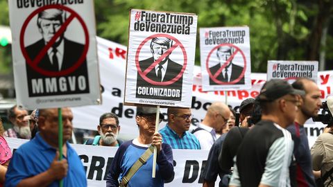 Protesta en Caracas contra el acuerdo petrolero entre el Gobierno de Delcy Rodr�guez y la Administraci�n Trump