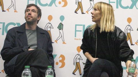 Los directores Lev�n Peter (i) y Elsa Kremser (d) durante la presentaci�n de su pel�cula 'White Snail', que compite en la secci�n oficial del Festival Internacional de Cine de Gij�n