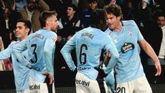 Los jugadores del Celta, celebrando uno de los goles ante el Rayo Vallecano.