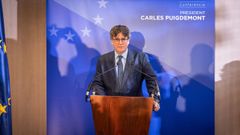 Carles Puigdemont en la rueda de prensa que ha ofrecido en Bruselas.