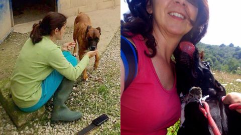 A la izquierda, Rebeca Garc�a, tambi�n voluntaria, con �Roma�.
A la derecha, Silvia Men�ndez, otra voluntaria, recibe el cari�o de �Mora�.
