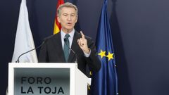 Feijoo en su intervenci�n en el Foro de la Toja, este s�bado.