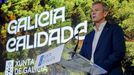 El presidente de la Xunta, Alfonso Rueda, presentando una campaa turstica en Madrid en octubre, con el lema Galicia Calidade al fondo.