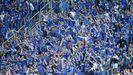 Aficin del Real Oviedo celebrando el empate de Obeng en Riazor