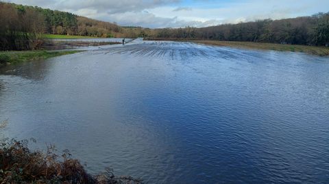 El r�o Tambre aneg� hace d�as fincas junto a su cauce (a la derecha de la foto) antes del puente del �rea recreativa de Chai�n
