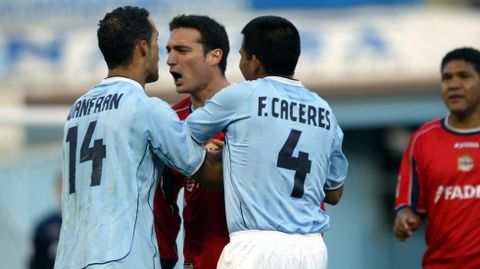 A�o 2003. Discusi�n con Juanfran y C�ceres. Victoria celeste por 3-0. 