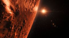 Simulaci�n dun dos novos planetas e a s�a estrela ao fondo.