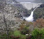 El embalse de Belesar, ayer, con una de sus compuertas abiertas.