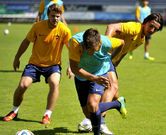 Pablo Rey en uno de los entrenamientos realizados en el campo de A Malata. 