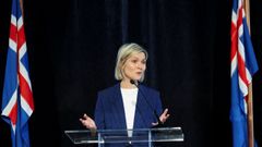 La primera ministra de Islandia, Kristrun Frostadottir, da una conferencia tras el no en el referendo a entrar en la UE. 