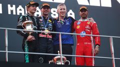 Podio de los tres pilotos del Gran Premio de Bar�in.