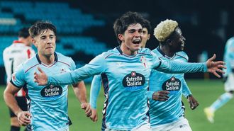 Anxo Rodr&iacute;guez celebrando un gol esta temporada con el Celta Fortuna.