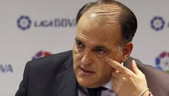 Fotograf�a de Javier Tebas durante la gala de entrega de premios�de la Asociaci�n de la Prensa Deportiva de Madrid,�el pasado 29 de enero