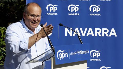 El secretario general del PP, Miguel Tellado, este sbado en Pamplona, en la apertura del curso poltico del partido en Navarra.