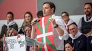 El lendakari, Imanol Pradales, durante su intervenci�n el Aberri Eguna.