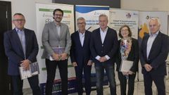 Jos Cuenca, Eduardo Barge, Luis Verde, el conselleiro Antonio Gmez Caamao, Marisa Crespo y Jos Manuel Vzquez, en la inauguracin del simposio internacional sobre insuficiencia cardaca en A Corua. 