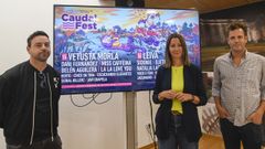 Iv�n M�ndez y Estaban Gir�n, de la organizaci�n, junto a la alcaldesa de Lugo, Lara M�ndez, presentando el Caudal Fest