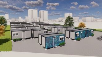 Recreación virtual de la miniciudad dormitorio que se creará en el párking de personal del Chuac con estructuras modulares para los médicos de guardia.