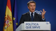 Alberto Núñez Feijoo en rueda de prensa tras las declaraciones de Pedro Sánchez sobre Cerdán.