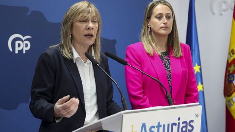 La diputada nacional del PP por Asturias Esther Llamazares (i) y la parlamentaria regional Cristina Vega (d)