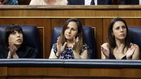 Belarra y las ministras de Ciencia e Innovacin, Diana Morant, y la de Igualdad, Irene Montero, durante el Debate sobre el estado de la Nacin