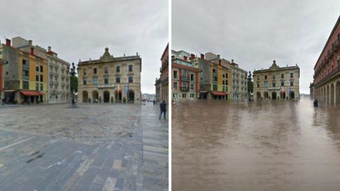 La plaza Mayor de Gij�n, bajo el agua
