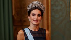 La reina Letizia hace un gui�o a la moda local en la cena de gala en Suecia