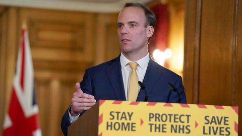 Dominic Raab, en su primera rueda de prensa como sustituto de Boris Johnson