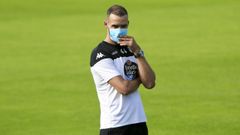 Juanfran durante su primer entrenamiento  con el CD Lugo