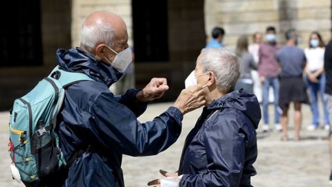 Pilgrims in the Plaza del Obradoiro.