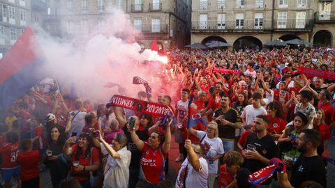 Celebraci�n del ascenso de la UD Ourense a Primera Federaci�n en la plaza Mayor de la ciudad.