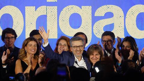 Carlos Moedas, durante la celebracin el domingo de la victoria electoral.