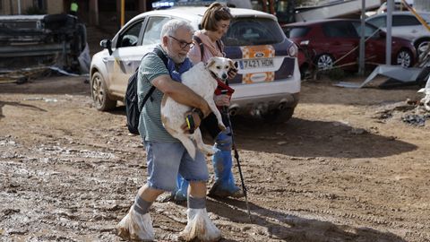  Un hombre rescata a su perro en la localidad de Paiporta