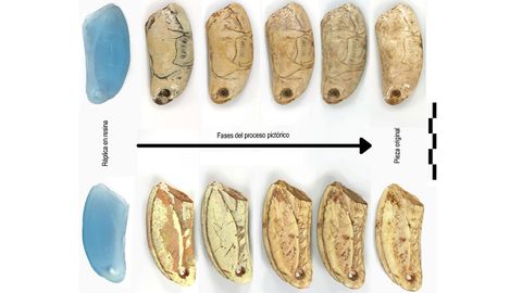 Proceso de rplica y pintado de un colgante de la poca magdaleniense encontrado en la cueva de Las Caldas (Oviedo, Asturias)