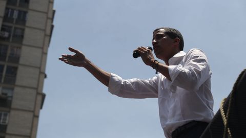 Juan Guaid�, durante su intervenci�n de este 1� de Mayo